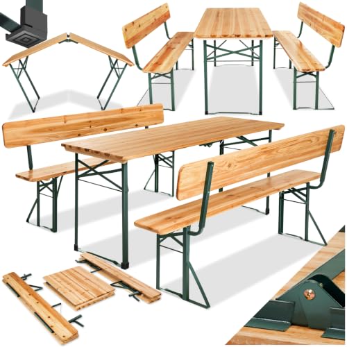tectake® Bierzeltgarnitur mit Lehne, Biertisch Klapptisch mit 2X Sitzbank mit Lehne, Gartenmöbel Set, Camping Zubehör, Klapptisch Esstisch, Camping Tisch faltbar, Balkontisch, Campingtisch klappbar