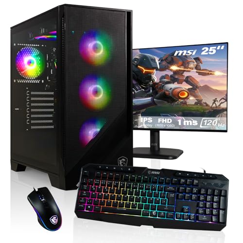 HYPER BYTE - Gaming PC - Komplett Set mit AMD Ryzen 7 5700G | 4,6 GHz | Vega 8 | 32GB DDR4 RAM | 1TB SSD | Wasserkühlung | 25 Zoll Monitor | Maus & Tastatur | WLAN | Win11 Pro | All in One Desktop