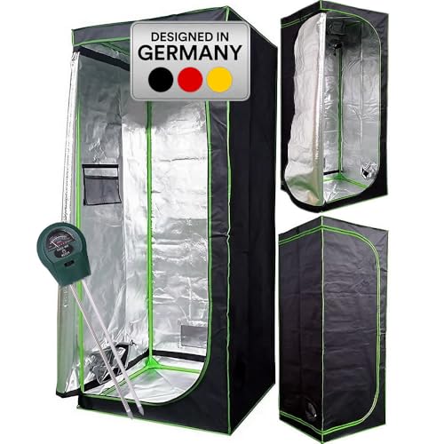 Mucola Growzelt 80x80x180 cm Set mit 3-in-1 Messgerät Zuchtzelt für Hydrokulturen zur Pflanzenzucht | licht- und wasserdicht | Indoor Grow Tent mit reflektierender Innenfolie Zimmergewächshaus
