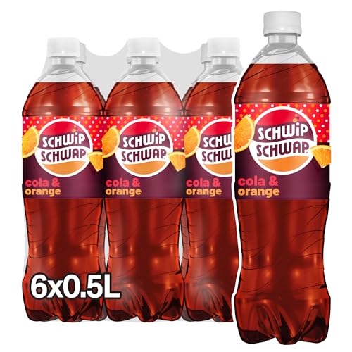SCHWIPSCHWAP, Das Original – Koffeinhaltiges Cola-Erfrischungsgetränk mit Orange in Flaschen aus 100% recyceltem Material, EINWEG (6 x 0.5 l)