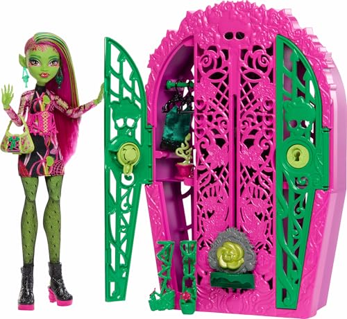 Monster High Skulltimate Secrets, Puppe und Zubehör, Garden Mysteries Venus McFlytrap mit zauberhaftem Kleiderschrank und über 19 Teeparty-Überraschungen wie Moden, HYT75