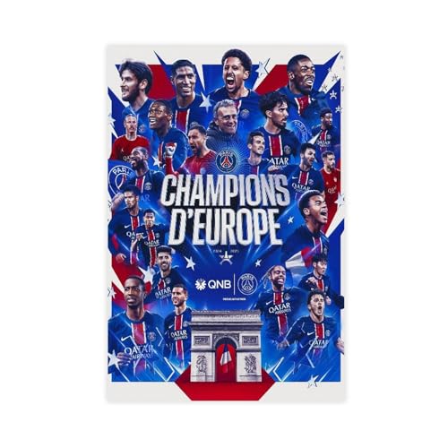 PSG Champions League 2024–2025 Leinwandposter, Wandkunst, Dekordruck, Bild Gemälde für Wohnzimmer, Schlafzimmer, Dekoration, 20 x 30 cm