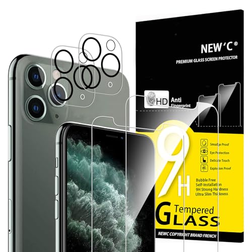 NEW'C für iPhone 11 Pro Max für Panzerglas (2 Stück) und Kamera Panzer Schutz Glas für Kameraschutz (2 Stück) - kratzfest - keine Luftblasen - extrem widerstandsfähig - 9H-Härteglas