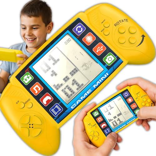 Retoo Handheld Spielkonsole, 2,5 Zoll Display, Retro Mini Konsole mit 7 Spielen – Batteriebetrieben, Tragbare Videospielkonsole für Kinder & Erwachsene, Gelb