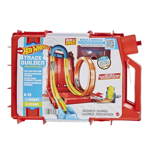 Hot Wheels Autorennbahn Benzinkanister, Stunt-und Rennaction für Spielzeugautos, mit Looping Track, Aufbewahrungsbox, Auto Spielzeug, Spielzeug ab 6 Jahre, HDX78
