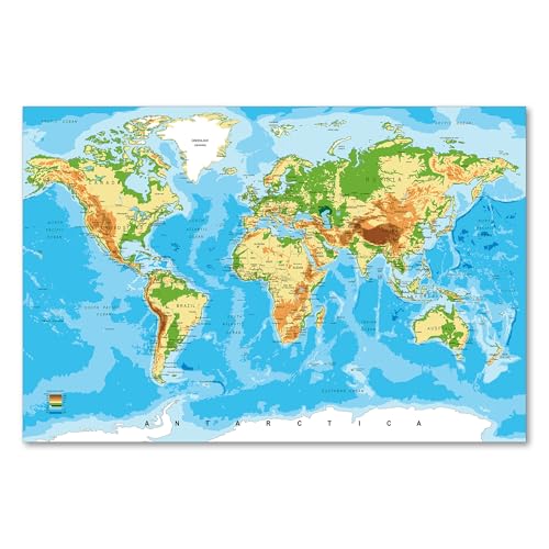 Postereck - 0848 - Hochwertige Weltkarte | Weltkarte Wand mit Hauptstädten der Länder | Unterricht Klassenzimmer Schule World Map Wall | Landkarte Welt XXL - Poster - DIN A4-21,0 cm x 29,7 cm