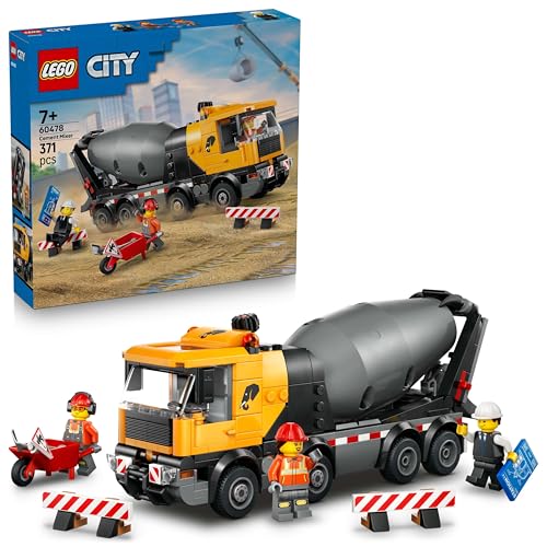 LEGO City Betonmischer 60478 | Spielzeug ab 7 Jahren für Jungen, lehrreicher Baufahrzeug-Modellbausatz mit 3 Minifiguren, Geburtstagsgeschenk, 371 Teile