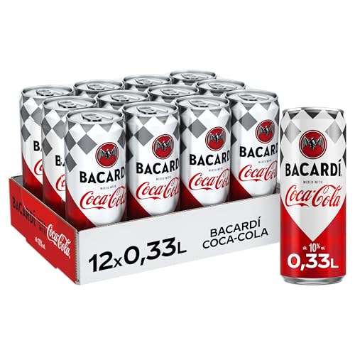 Bacardí Coca-Cola - alkoholhaltiges Mixgetränk (10% Vol) mit perfekter Mischung aus Bacardí Rum und erfrischender Coca-Cola - in stylischen Einweg Dosen (12 x 330ml)