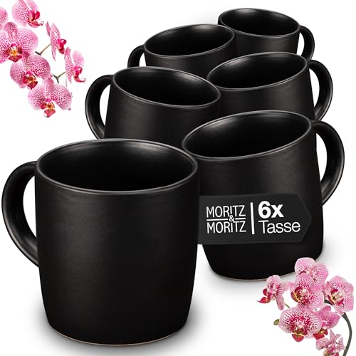 Moritz & Moritz NORDIC Kaffeetassen Set 6-teilig Schwarz - ca. 300ml aus hochwertigem Steinzeug - Stilvolles Design mit Henkel - Tassen mit Henkel für Kaffee, Tee, heiße Schokolade, Cappuccino