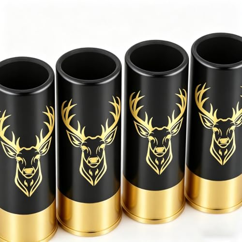 Schnapsgläser mit Hirschkopf, Geschenke für Jäger, 12GA Hirschjagd, Schwarz