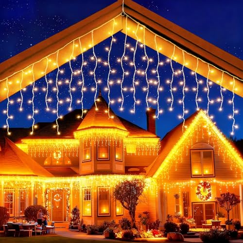 KALAHOL Eiszapfen-Weihnachtsbeleuchtung für draußen, Eiszapfenlichterkette für draußen und drinnen, Netzbetrieb, 5M, wasserdichte Lichterkette für den Innenbereich, für Weihnachten, Garten und Party