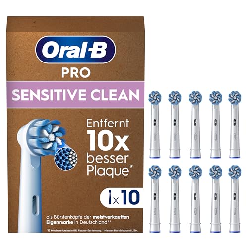 Oral-B Pro Sensitive Clean — ORIGINAL Aufsteckbürsten für Elektrische Zahnbürste — Sanfte Zahnreinigung, Ersatzbürsten mit X-Borsten, Zahnbürstenaufsatz, Briefkastenfähige Verpackung — Weiß, 10 Stück
