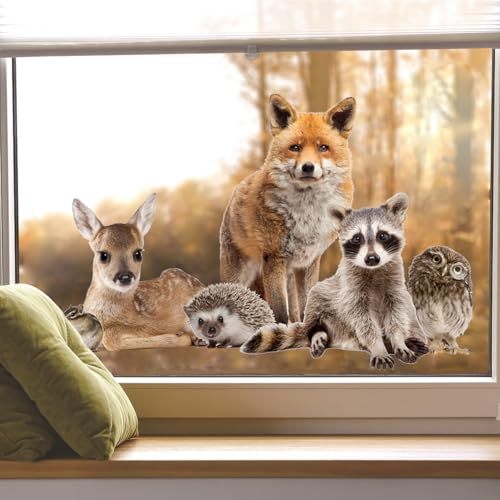 WandSticker4U®- Fensterbilder selbstklebend WINTER TIERE (58x45 cm) I Fensterdeko Weihnachten Kinder Tiere Fuchs Reh Waschbär I Fensterbilder Winter Deko Weihnachtsdeko Fenster wiederverwendbar