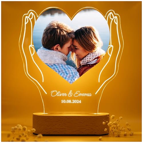 Geschenkfreude Bild personalisiert mit Foto und Text - personaliserte Valentinstasgeschenke für Männer und Frauen - Paar Geschenke - Freund und Freundin - beleuchteter Bilderrahmen LED aus Acryl