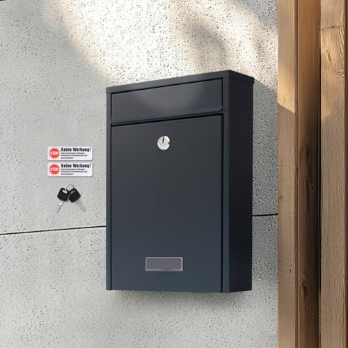 Zedelmaier Briefkasten anthrazit Wandbriefkasten für Mehrfamilienhaus Briefkasten mit Schloss Briefkasten inkl. 2 Schlüssel Briefkasten passend für DIN B5 Umschlag (anthrazit 7,5 X 21,5 X 30,2 cm)