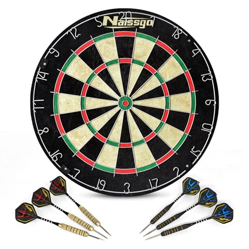 Naissgo Bristle Dartscheibe, Endurance Round Wire Number Ring Sisal Darts Set inkl. 6 Sets Steeltip Darts