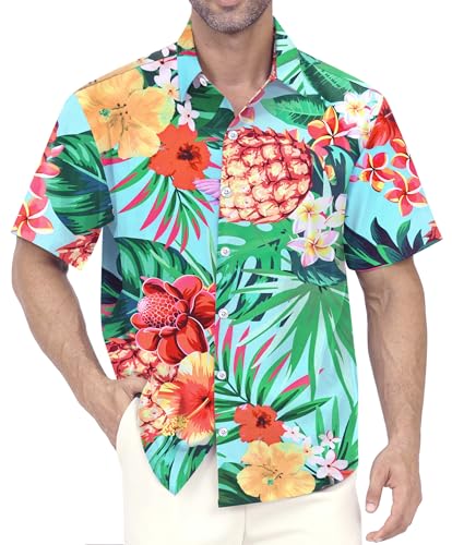 Gavliuu Männer Hawaiihemd, Kurzarm Blumen Druck Hemd Leicht für Freizeit Urlaub