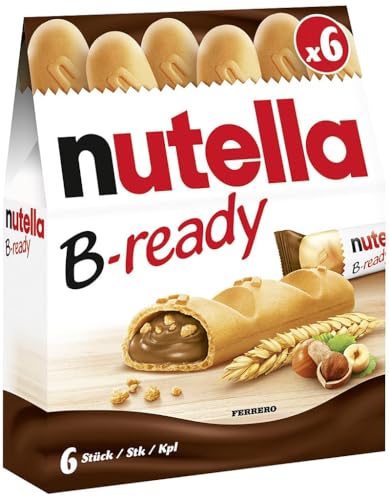 nutella B-ready – Knusprige Waffel mit cremiger Füllungund Weizencrisps – Außen knusprig, innen cremig – Leckerer Snack für unterwegs und zwischendurch – 1 Packung mit 6 Stück (132 g)
