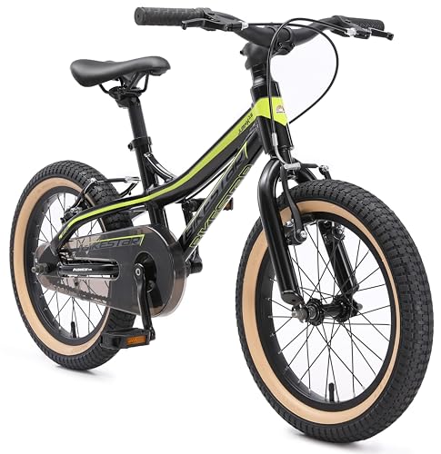 BIKESTAR Kinder Fahrrad Aluminium Mountainbike mit V-Bremse für Mädchen und Jungen ab 4-5 Jahre | 16 Zoll Kinderrad MTB | Schwarz & Grün