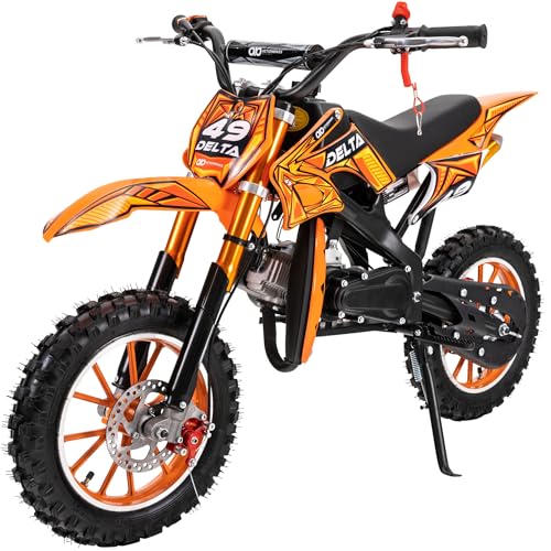 Actionbikes Motors Kinder Mini Crossbike Delta 49cc | 2-Takt 49ccm Motor - Scheibenbremsen - Bis zu 35-40 km/h- Pocket Bike - Motorrad - Motocross - Dirtbike - Enduro (Orange)