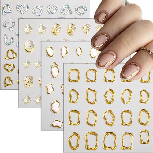 Calkkrer 4 Stück 5D Geprägte Nagel Sticker, Selbstklebende Crystal Soft Glue Nagelaufkleber, Unregelmäßige Geometrische Rahmen Designs, Nail Art Zubehör für Gelnägel
