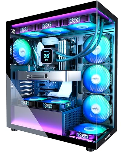 MUSETEX PC Gehäuse ATX Vorinstallation 7 PWM ARGB-Lüfter, Mid Tower ATX Computer Gehäuse mit Panoramadoppelglas, Type-C Gaming PC Gehäuse, Schwarz(K2)