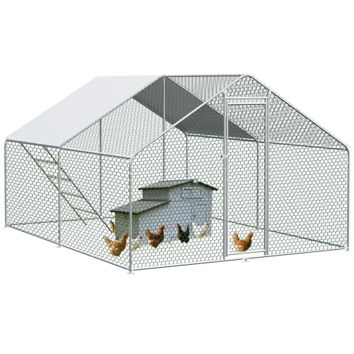 Hühnerstall Freilaufgehege 3x4x2M, Freilaufgehege Hühner mit 12 m² Lauffläche, Hühnerstall mit Obere Stützstange & Sicherheitsschloss - Freigehege für Hühner, Kleintiere & Pflanzen (3x4x2M)
