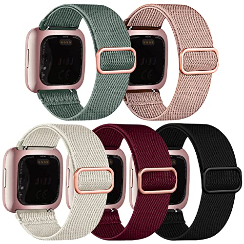 chinbersky 5 Stück Armbänd Kompatibel mit Fitbit Versa 2 Armband/Fitbit Versa Armband für Frauen Männer,Verstellbares Dehnen Nylon Sport Ersatzarmband Kompatibel mit Fitbit Versa2/1/Lite/SE