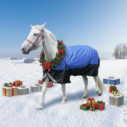 Meulbaty 125 cm Pferdedecke, 1200D wasserdichte Poly-Pferdedecke, strapazierfähige, reißfeste, Dicke Regendecke mit Snuggit 220 g Füllung, atmungsaktive, warme Weidedecken für Pferde
