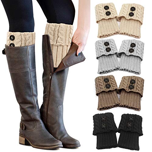 PHOGARY 4 Paare Stulpen Damen Winter Beinwärmer, Stricken Häkelarbeit Kurze Knopf Leg Warmers Mädchen Stiefel Boot Abdeckung für Winterwärmer
