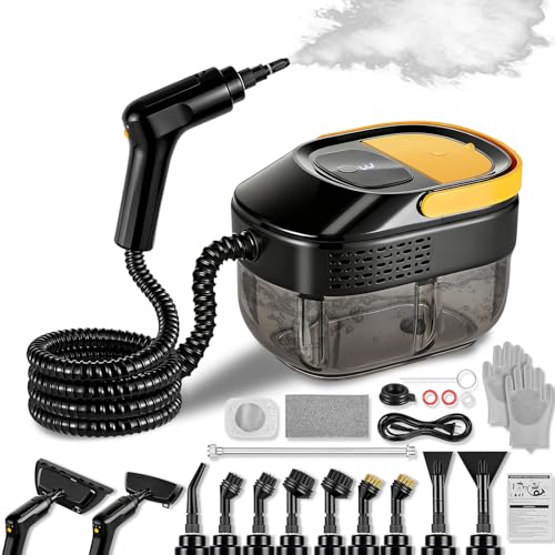17-IN-1 Dampfreiniger Handgerät für Haushalt und Auto, 3 Dampfstufen am Griff einstellbar, 10 s Aufheizzeit, 1600 ml Tank, großer Aktionsradius von 4,5 m, Zubehör für Küche, Bad, Böden, Fenster & Auto