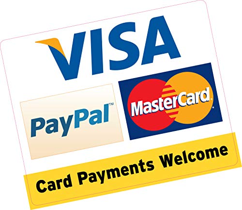 Card Payments Welcome PayPal Visa MasterCard Vinyl-Aufkleber, 150 x 120 mm, für Geschäft, Taxi, Geschäft