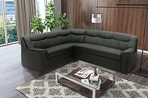 DOMO. collection Ecksofa Berlin, Zeitlose Leder-Eckcouch mit hochwertiger Federkern-Polsterung, Sofa in L-Form aus Kunstleder, Couch 205 x 250 x 89 cm, schwarz
