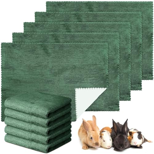 Panelee 10 Stück Waschbare Haustier Decken für Hunde Meerschweinchen Hase Katze Wasserdichtes Kleintier Pipi Pad Wiederverwendbare Schlafmatte Saugfähige Käfig Einlagen (Dunkelgrün, 18 x 24 Inch)