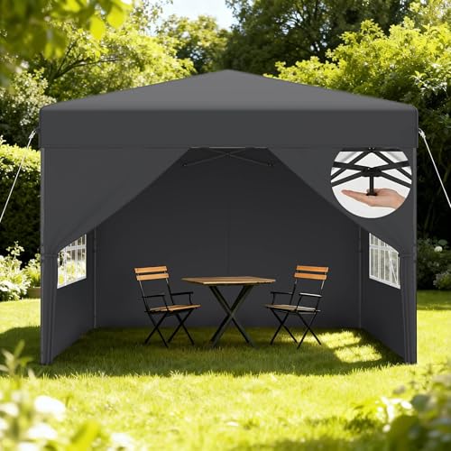 Aufun Pop Up Pavillon 2.5x2.5m Wasserdicht Winterfest Stabil, UV Schutz Faltpavillon mit Seitenwänden, Partyzelt Faltbar für Garten, Camping, Hochzeit, Innenhof, Höheverstellbar 240-260cm, Anthracite