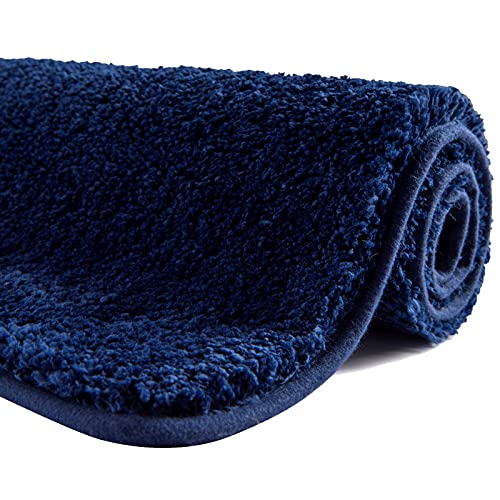 SFLXO Badematte 80cm x 50cm rutschfest-Badvorleger Maschinenwaschbar Anti-Rutsch Badteppich Weich Wasserabsorbierende Badematten Flauschige Mikrofaser Badezimmerteppich Marineblau Mehrweg