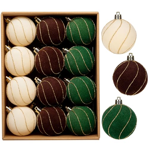24er Set Weihnachtsdeko Samt Weihnachtskugeln – Ø 6CM Bruchsichere Matt Christbaumkugeln mit Goldlinien, Mehrfarbige Weihnachtsbaumschmuck Ornamente für Weihnachtsbaum & Deko