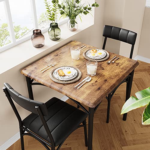 GarveeMore Essgruppen für 2 Personen, Kleiner Esstisch mit 2 Gepolsterten Stühlen, 3 Teiliges Küchentisch mi 2 Stühlen für Bistro, Küche, Wohnzimmer, Balkon, Restaurant - Retro-Holzfarbe