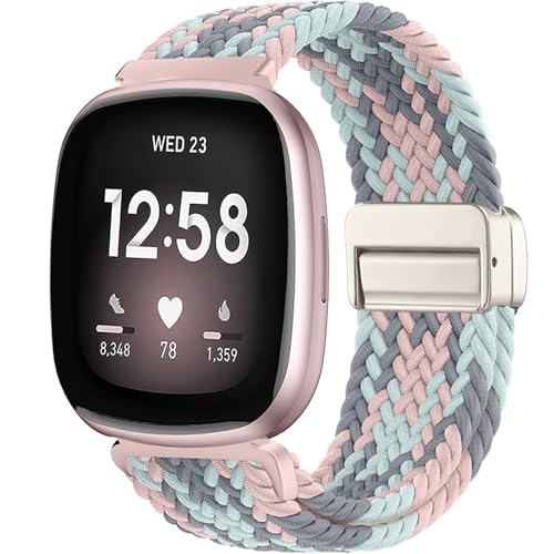 Issinlky Geflochtenes Nylonband für Fitbit Versa 3/Versa 4, elastisches Armband für Fitbit Sense 2/Sense