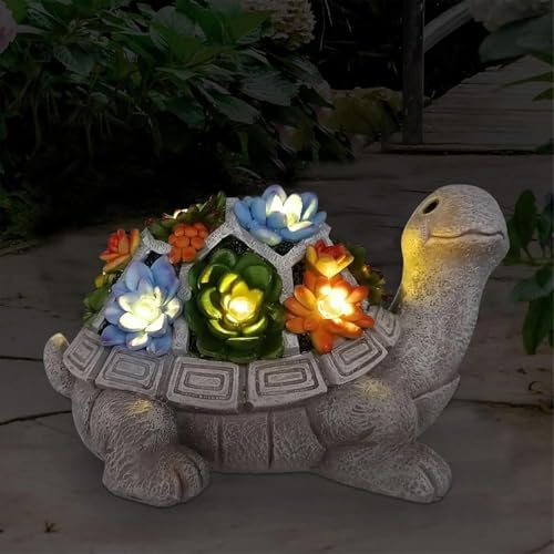 Yeomoo Solar Schildkröte Figur Gartendeko mit Sukkulenten LED, Geschenkidee