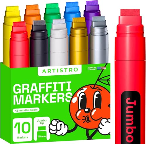 Artistro 10 mehrfarbige Jumbo-Marker, Zeichenset, Acryl-Markerstifte mit 15 mm Jumbo-Filzspitze für Stein, Holz, Leinwand, Keramik, Glas, Wandmalerei, Poster, Kunst, Zeitschriften, Kalligraphie