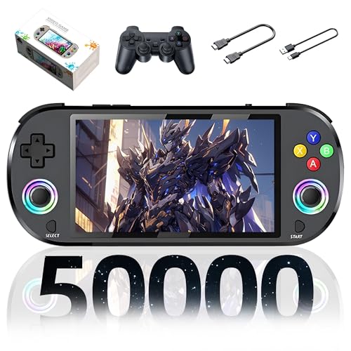 M22 Pro Retro Handheld Spielekonsole Retro Konsole,50000+ Spiele,30+ Emulatoren,EmuELEC System Tragbare Spielkonsole,5-Zoll-IPS Farben RGB Bildschirm,mit Drahtlosem Controller,3000mAh (Schwarz-256G)