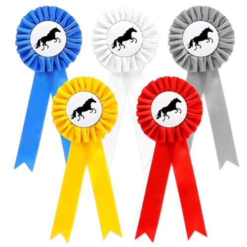 YAZWUR 5 Stück Turnierschleife Abzeichen Reiterschleife Siegerschleife für Reitveranstaltungen (Bunt)
