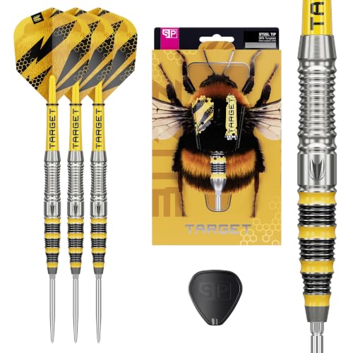 Target Darts BUZZ Steeldarts 90 % Tungsten mit Swiss Point 25G B03 | Swiss Points, Pro Ultra Nr. 6 Flights, Pro Grip TAG-Schaft, SP-Werkzeug, professionelles Dartset in Schwarz und Gelb