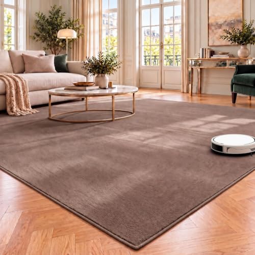 VIMODA Waschbarer Kurzflor Teppich, rutschfest & weich, Einfarbig für Wohnzimmer, Schlafzimmer, Küche & Kinderzimmer,Size:160x220 cm;Farbe:Taupe