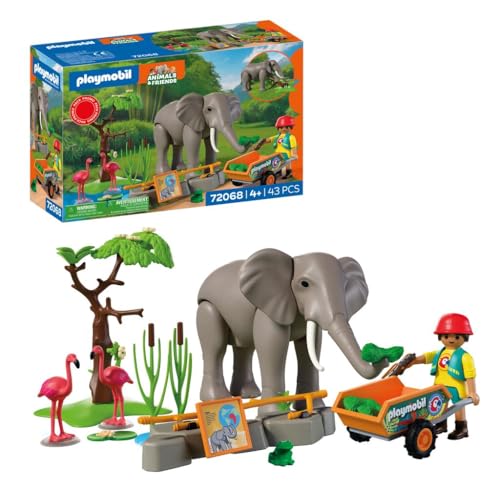 PLAYMOBIL | Animals & Friends | Elefant mit Tierpfleger | Zoo Spielzeug Set mit 4 Tieren & Gehege-Zubehör | Für Kinder ab 4 Jahren | 72068
