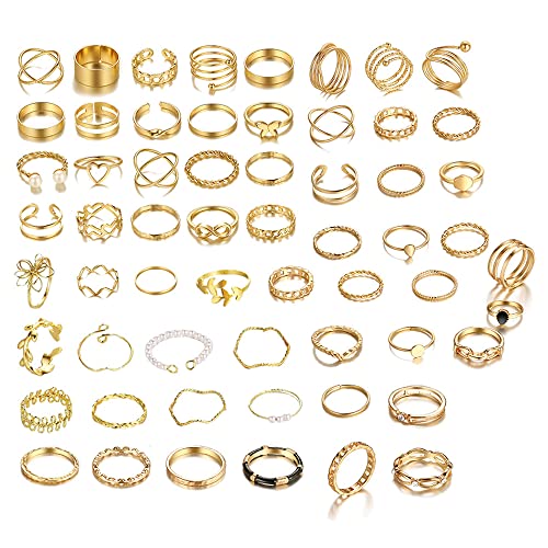 TTPSRY 60 Stücke Gold Knöchel Ringe Set für Damen Stapelbare Ringe Fingerringe Boho Vintage Midi Knuckle Ring Minimalistisch