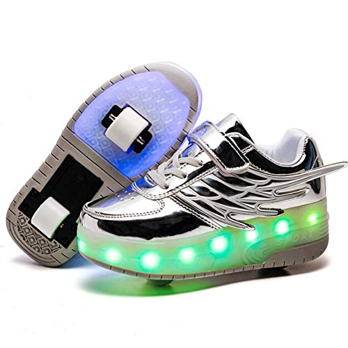 Kimigia Unisex Kinder LED Licht Schuhe mit Doppelrad Rollen,Mit Flügeln USB Wiederaufladbar, Outdoor Sport Gymnastik Running Sneaker
