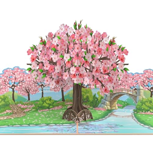 MOKIO® Pop-Up Blumenkarte – Japanischer Kirschblüten Baum – 3D Grußkarte zum Geburtstag, Sakura Blüte Geburtstagskarte