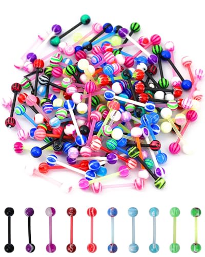 TPZORJX Kunststoff Zungenpiercing, 30 Stück 14G Zungenpiercing Brustwarzenpiercing Nippelpiercing Plastik Set 16mm Plastik Flexibles Piercing Zungenstange brustwarzenpiercing,plastik piercing für op